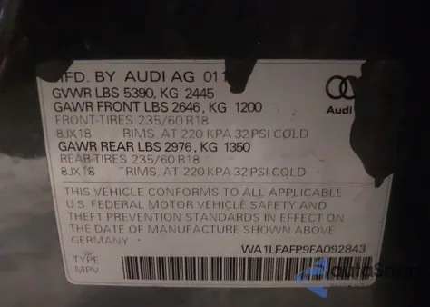 2015 Audi Q5 2.0T Premium from USA, damaged, VIN WA1LFAFP9FA092843